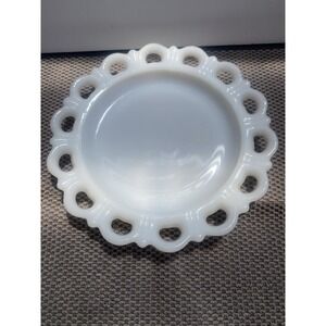 Vintage Anchor Hocking Torte Plate Lace Edge Milk Glass 8.5"